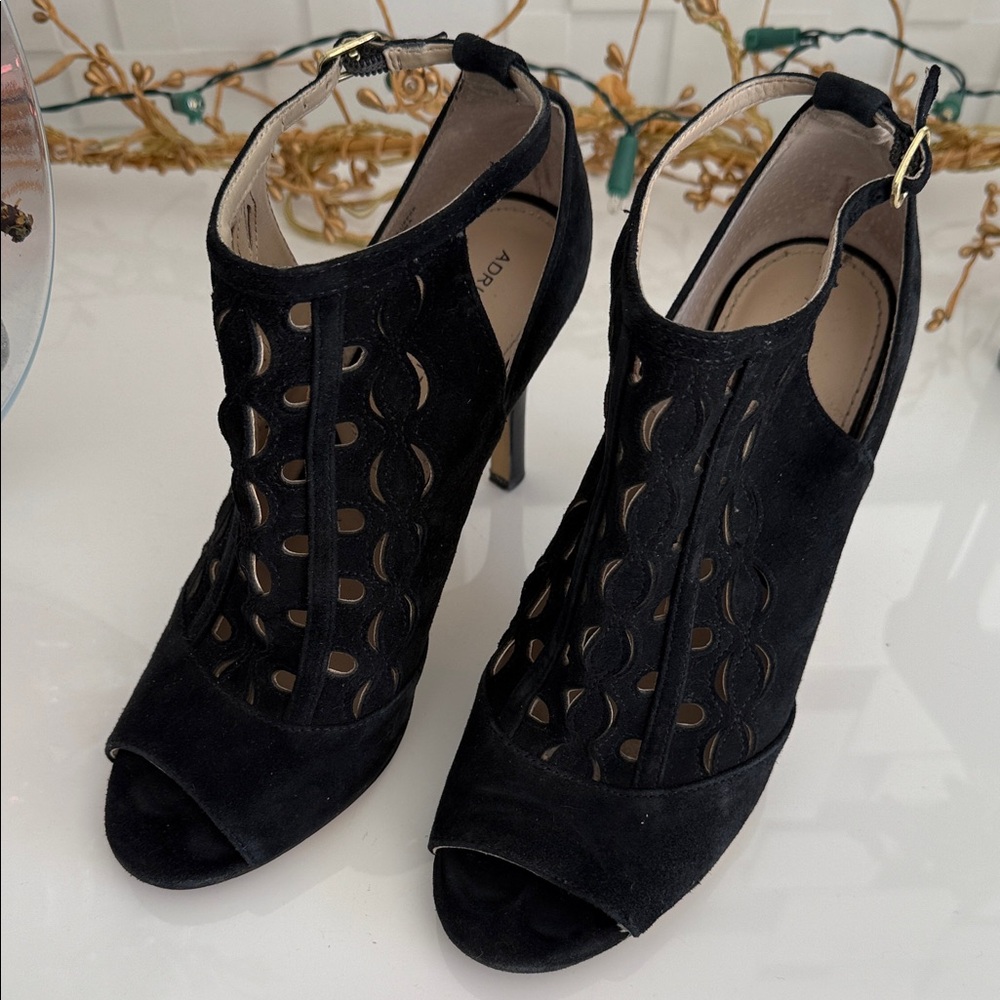 Black Peep-Toe Heeled Sandals